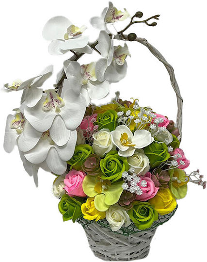 Royal Orchid Basket Soap Roses Orchids Decorated Artificial Flowers Plants Yellow Green White