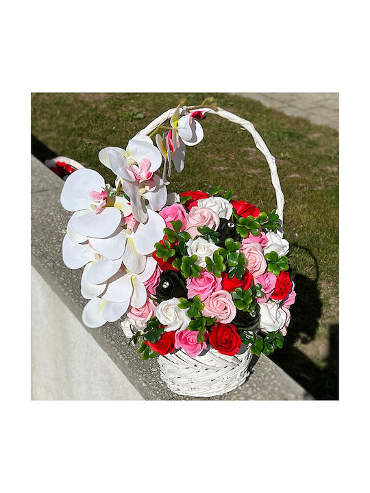 Coș Regal Orhidee Trandafiri Săpun Accesorizați Flori și Plante Artificiale Roșii Roz Verzi