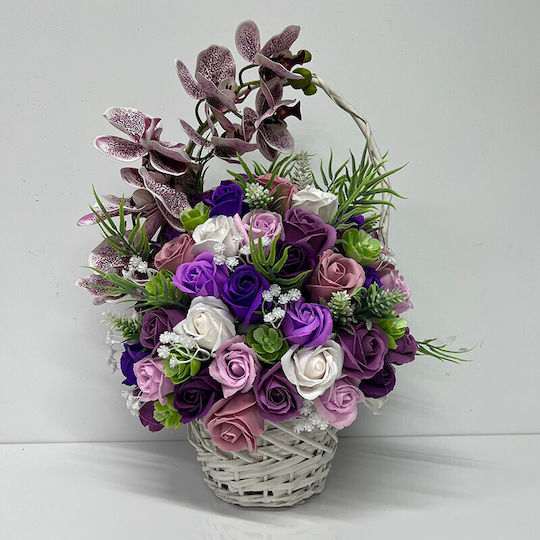 Royal Orchid Basket Soap Roses Accessorized Artificial Flowers Plants Purple White Lilac