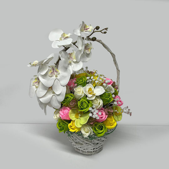 Royal Orchid Basket Soap Roses Orchids Decorated Artificial Flowers Plants Yellow Green White