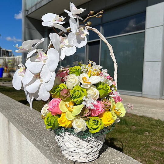 Royal Orchid Basket Soap Roses Orchids Decorated Artificial Flowers Plants Yellow Green White