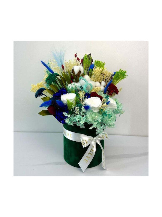 Aranjament Floral Infinity În Cutie Rotundă Din Catifea Flori Naturale Criogenate Uscate Plante Preservate 43 Cm