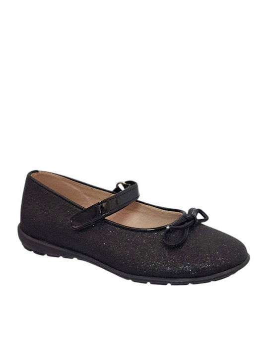Kids Anatomic Leather Ballerinas with Hoop & Loop Closure Black