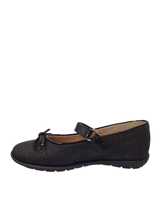Kids Anatomic Leather Ballerinas with Hoop & Loop Closure Black