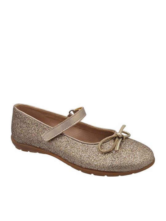 Kids Anatomic Leather Ballerinas with Hoop & Loop Closure Gold
