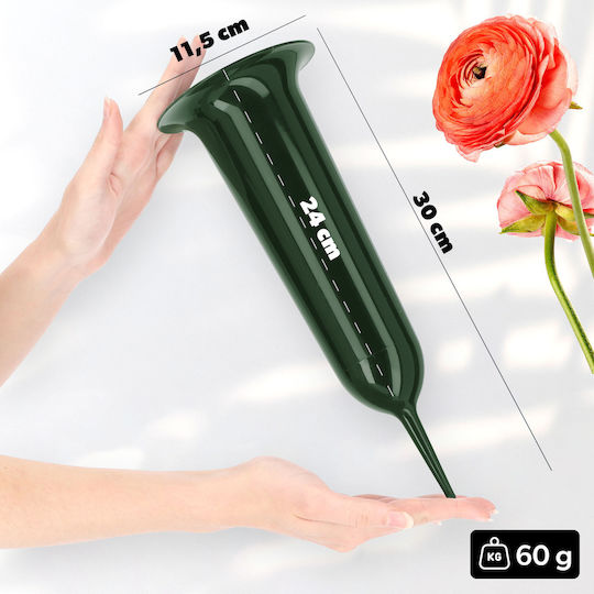 Kadax Vază Sticlă Cimitir 30cm Flori Artificiale Țepușă Verde