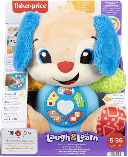 Fisher Price Animăluț Laugh and Learn Cățeluș Interactiv cu Urechi Albastre din Țesătură cu Muzică și Sunete pentru 6+ Luni