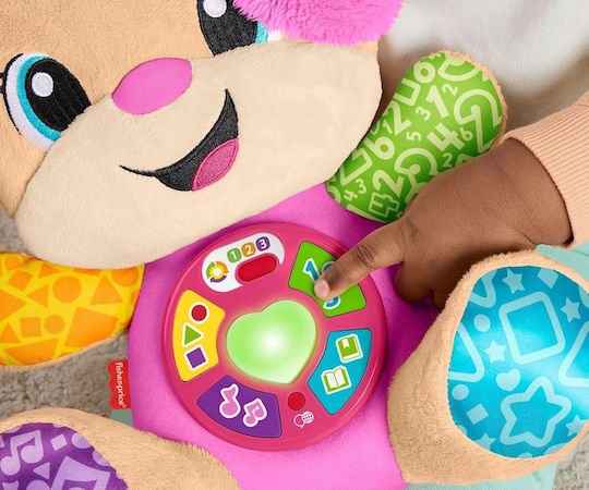 Fisher Price Animăluț Laugh and Learn Cățeluș Interactiv cu Urechi Roz din Țesătură cu Muzică și Sunete pentru 6+ Luni