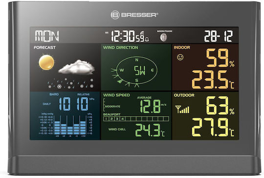 Bresser 5-in-1 Comfort Weather Center Wireless Digital Weather Station Tabletop Gray