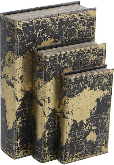 Артекко Декоративна Кутия Книга Дърво Плат Златно Черно Комплект/3