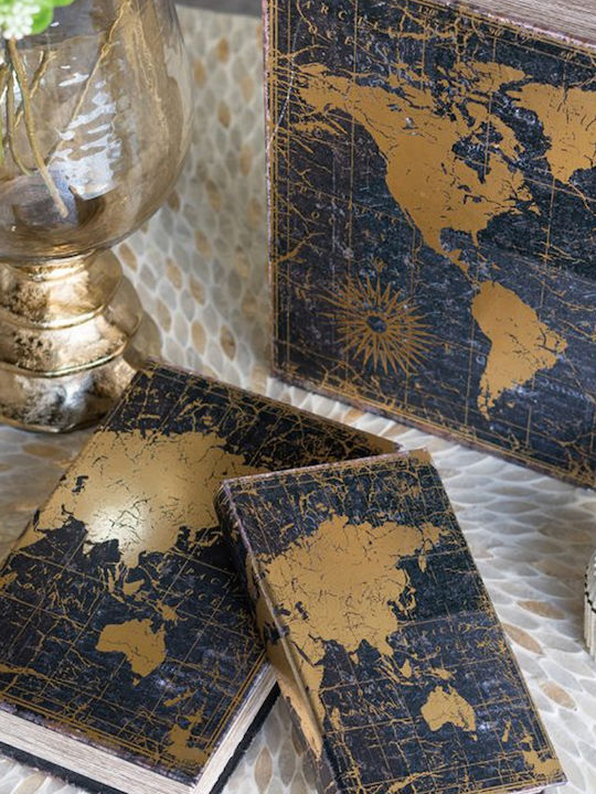 Artekko Book Decorative Book Box Wood Fabric Gold Black Set/3