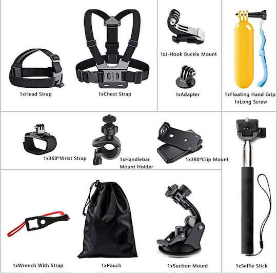 Techsuit Accessory Kit Camquest 15in1 Sa15 GoPro Action Camera Black Bulk
