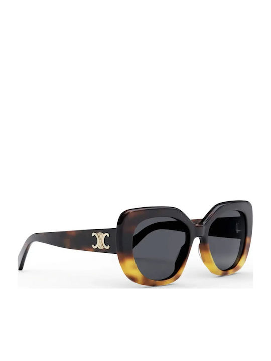 Celine Triomphe Women's Sunglasses with Brown Tartaruga Plastic Frame and Gray Lens cl40226u-56A