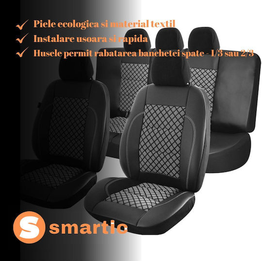 Smartic Set Spătare Auto 11buc Piele Gri / Negru