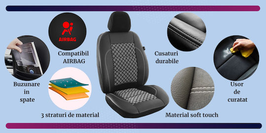 Smartic Set Spătare Auto 11buc Piele Gri / Negru