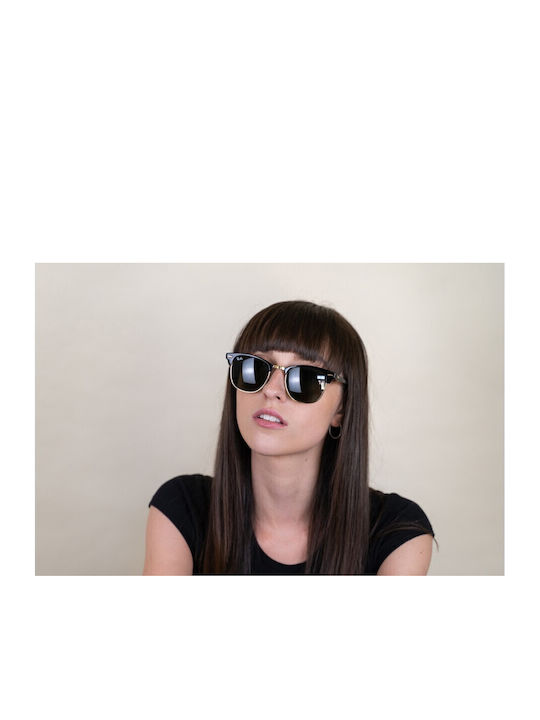 Ray Ban Clubmaster Unisex Sunglasses with Black Plastic Frame and Green Lens RB3016 W0365