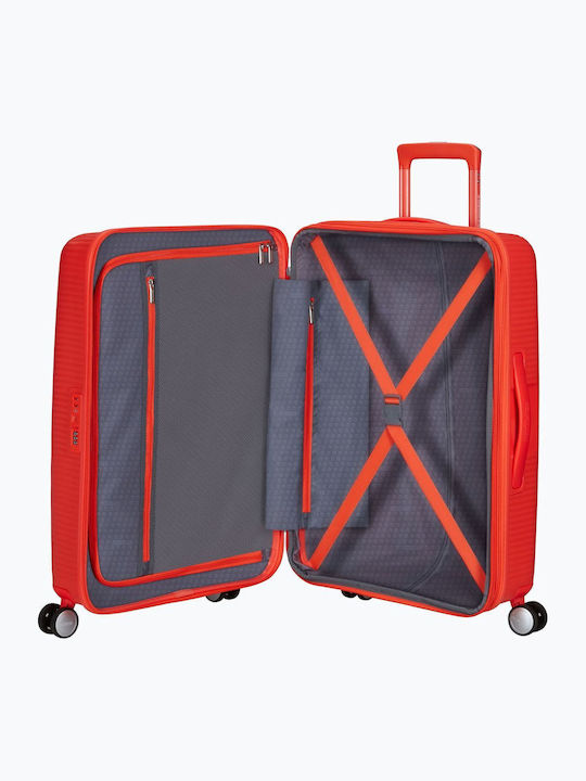 American Tourister Soundbox Μεσαία Βαλίτσα Ταξιδίου Σκληρή Neon Orange με 4 Ρόδες Ύψους 67εκ.