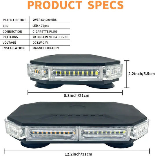 Car Beacon LED 12V 31cm with Red Lighting