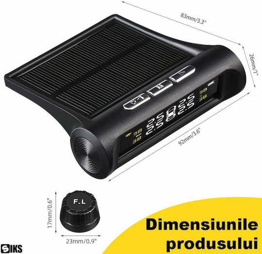 Siks Kit Sistem Monitorizare Presiune Aer Anvelope Auto Senzori Externi Alarmă Sonoră Oprire Automată Încărcare Solară Micro Usb Afișaj Lcd Presiune și Temperatură Anvelope în Timp Real Mașină Suv Autoturism Negru