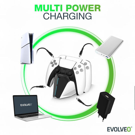 Evolveo Dockcharge Stație de încărcare pentru 2 controllere PS5 Alb