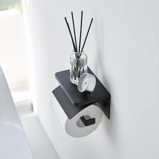 Yamazaki Wall Mounted Toilet Paper Holder Tower Black