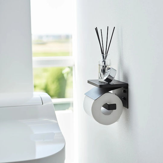 Yamazaki Wall Mounted Toilet Paper Holder Tower Black