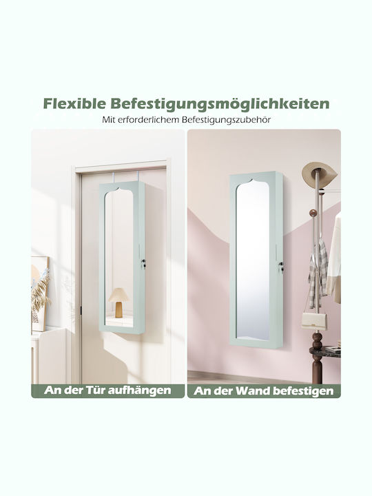 Costway Jewellery Cabinet Led Locked Wall-Mounted Mirror Door & 6 Drawers Green Hw63090gn