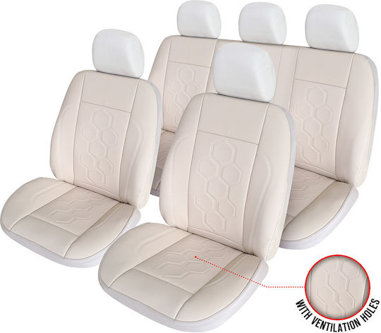 Smartic Huse Scaune Auto Piele Eco Piele Perforată Inserții S07 11 Piese Compatibile Airbag Pliabile 3 Straturi Material Bej