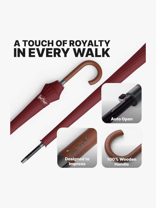 Royal Walk Αντιανεμική Αυτόματη Ομπρέλα Βροχής Σπαστή Κόκκινη