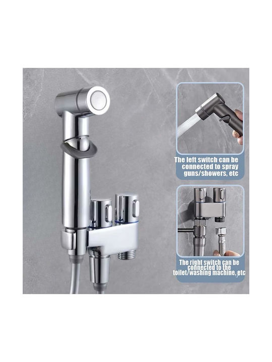 Comutator Dublu Unghiular Pentru Bideu Montat Pe Perete Suport 1 2"x1 2" Inox