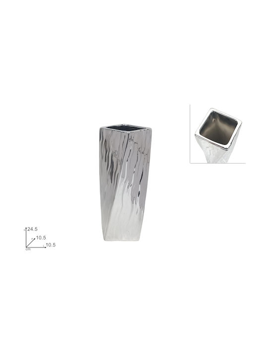 Dekorative Vase mit Wellenstruktur Quadratischer Boden Silber 24,5x10,5x10,5cm