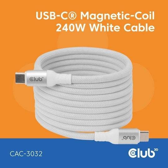 Club3D Braided USB 2.0 Cable USB-C Male - USB-C 240W PD White 2m