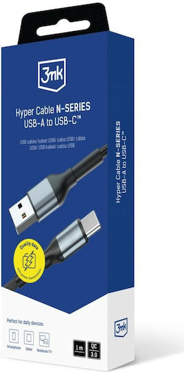 3MK Hyper USB 2.0 Cable USB-C Male - USB-A 18W PD Black 1m