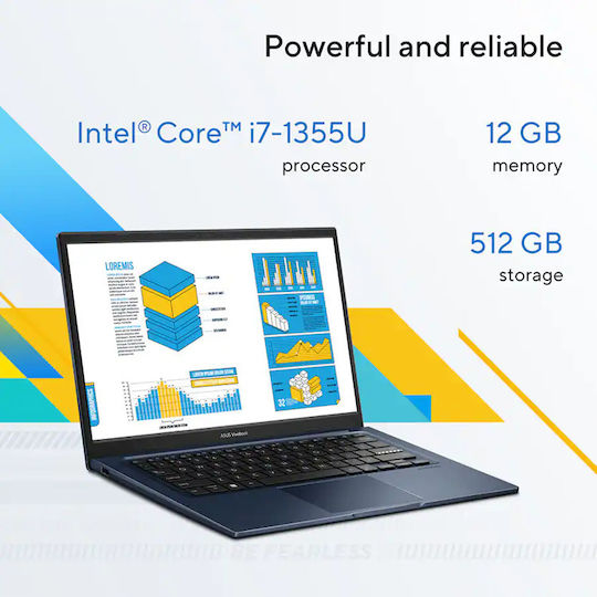 Asus Vivobook 14 X1404VA-I712512 14" FHD (Kern i7-1355U/12GB/512GB SSD/W11 Startseite) Quiet Blue (US Tastatur)