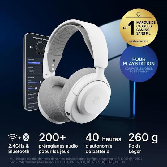 SteelSeries Arctis Nova 3P Ασύρματο Over Ear Gaming Headset με σύνδεση Bluetooth / USB Λευκό for Nintendo Switch / Nintendo Switch 2 / PC / PS4 / PS5