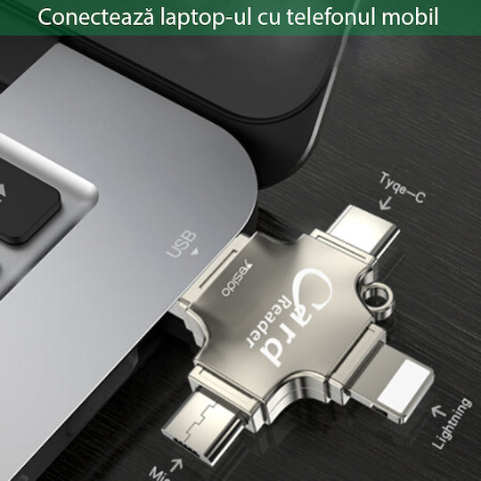 Yesido Gs13 Cititor de Carduri Lightning micro USB Tip-C pentru / /m/i/c/r/o/S/D/ / / / / Gri