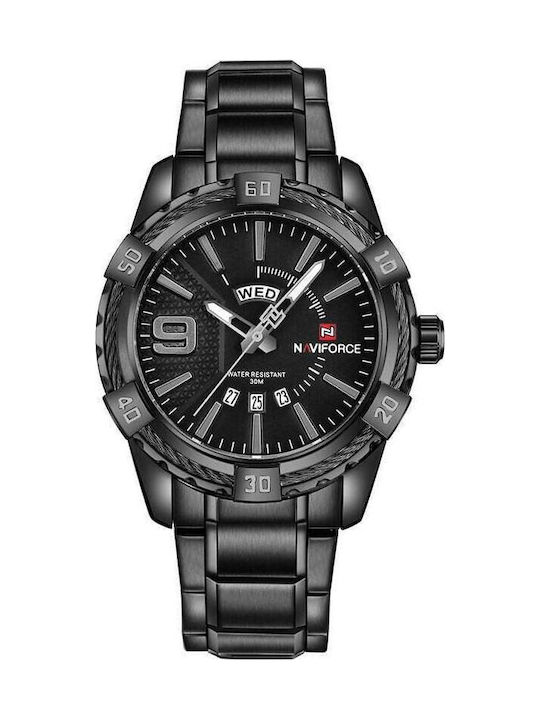 Naviforce Ceas Bărbați 22mm Baterie Cu Brățară Din Metal Neagră