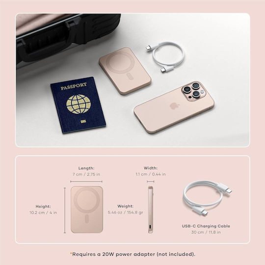 Satechi OntheGo MagSafe Power Bank 5000mAh 15W με Θύρα USB-C Ροζ Χρυσό