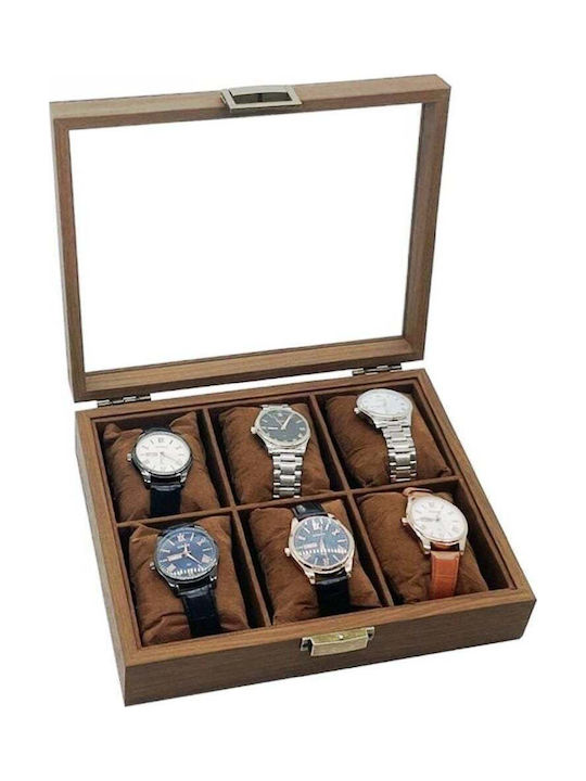 Elegant Wooden Box Storage Organization 6 Watches Pufo Noble Model Brown Elegant Wooden Box Storage Organization 6 Watches Pufo Noble Model Brown