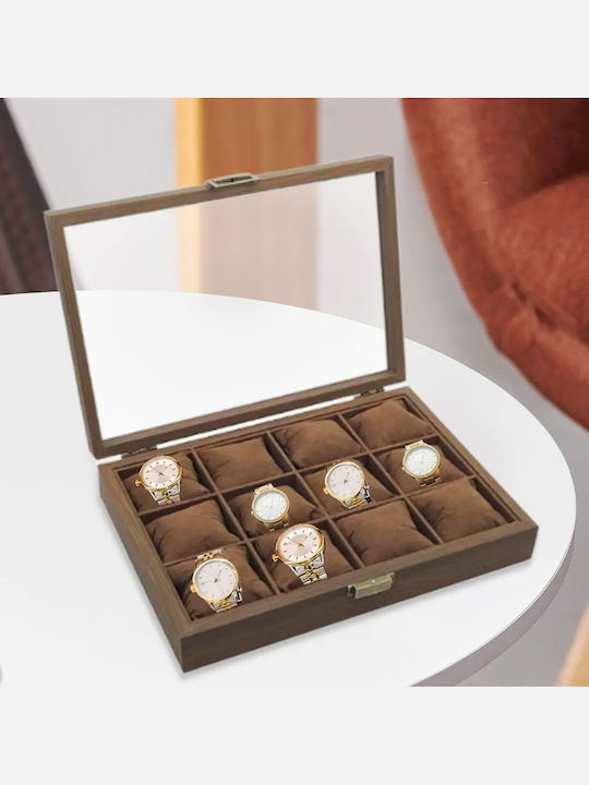 Elegant Wooden Box Storage Organization 12 Watches Pufo Noble Model Brown