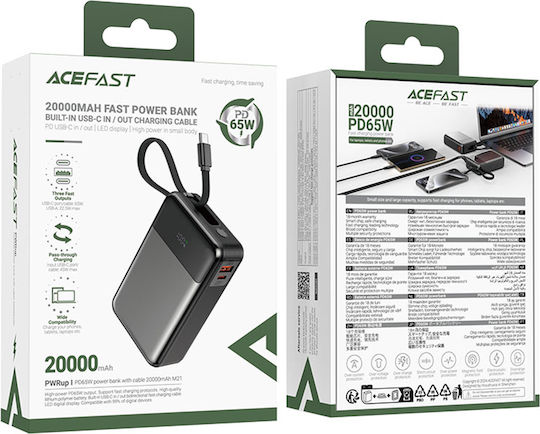 Acefast M21 Power Bank 20000mAh με Θύρα USB-A και Θύρα USB-C Power Delivery Μαύρο