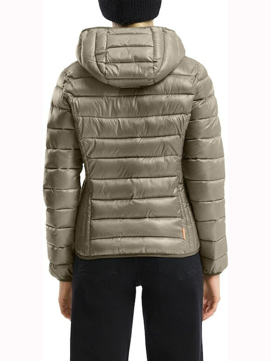 Lang Damen Puffer Jacke für Winter Beige/Gold