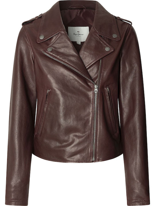 Women's Lifestyle Leather Jacket for Winter Merlot Red