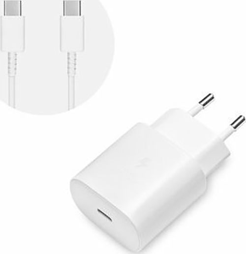 Samsung Φορτιστής με Θύρα USB-C και Καλώδιο USB-C 25W Λευκός (EP-TA800EWE + EP-DA905BWE Bulk)