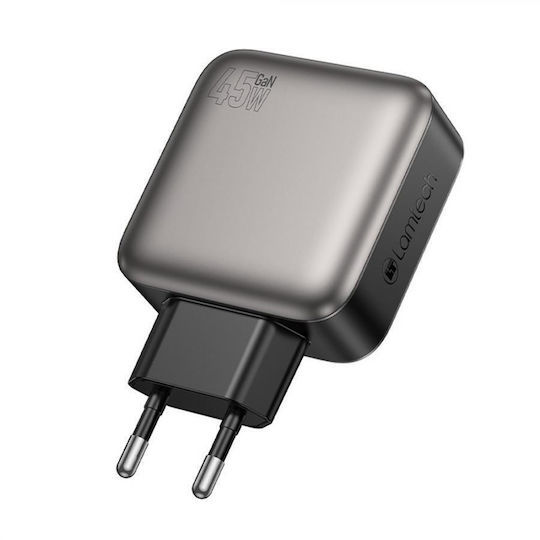 Lamtech Charger Without Cable GaN with USB-A Port and 2 USB-C Ports 45W Power Delivery Gray (LAM980435)