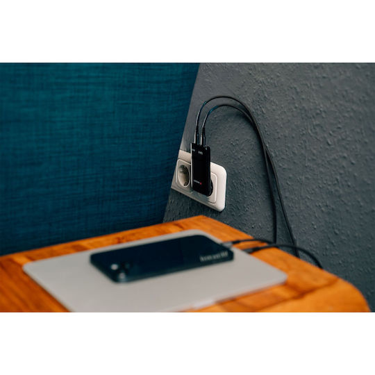 Verbatim Φορτιστής Χωρίς Καλώδιο GaN με 2 Θύρες USB-C 65W Power Delivery Μαύρος (Fold 'n' Go)