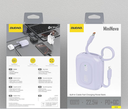 Dudao K32 Power Bank 10000mAh Μωβ