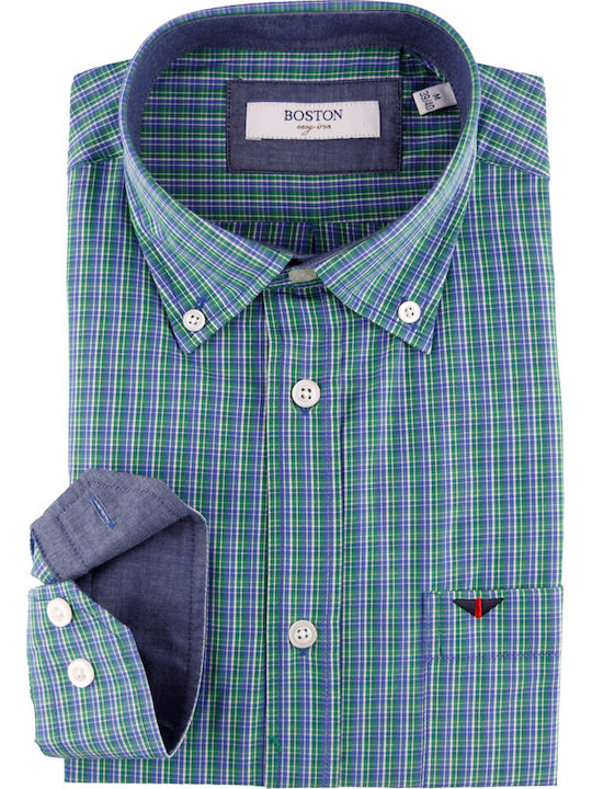 Long-sleeved Cotton Shirt Checked Green