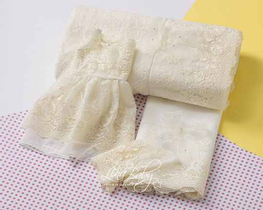 French Lace Christening Oilcloth Set White Ivory 618 White