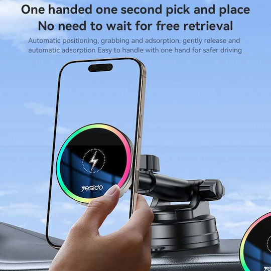 Yesido Suport Auto pentru Telefon cu magnet și Încărcare Wireless Neagră